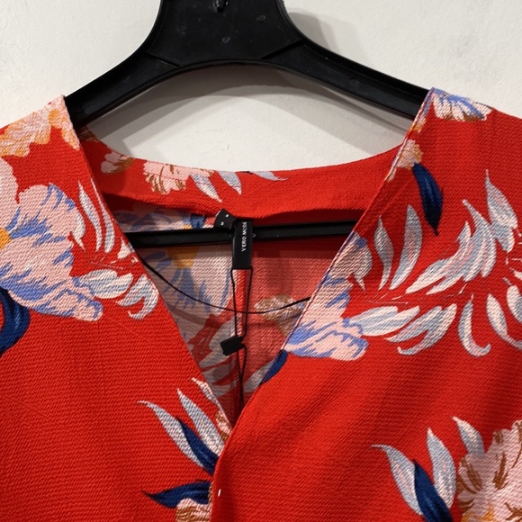 Vero Moda Bali 3/4 Sleeve Kimono Wrap Top Red Floral size S - Picture 3 of 13
